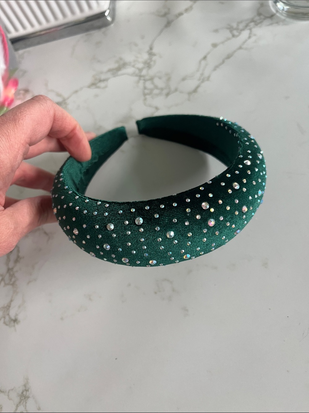 Green Padded Headband with Crystal Accents